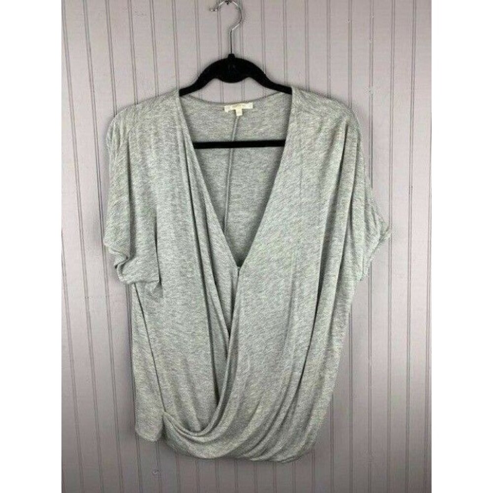 Matty M Size XS Womens Top V Neck Crossover Short Sleeve Gray